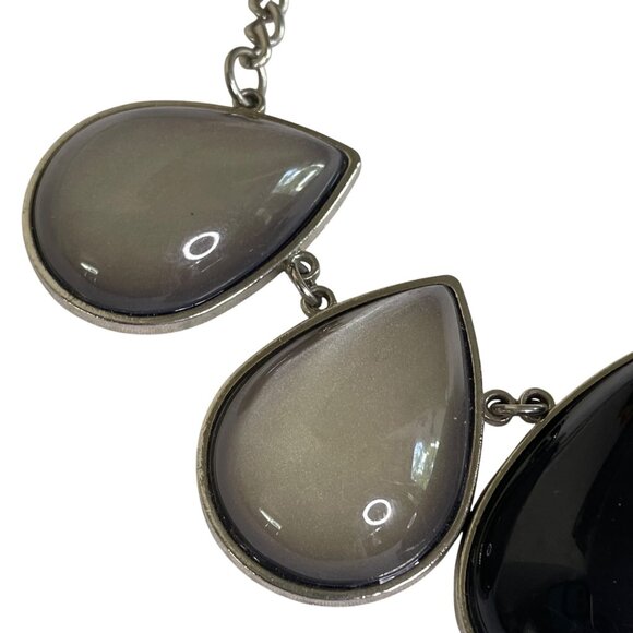Statement Teardrop Necklace Black Gray Resin Stones On Silver-Tone Chain u - Picture 3 of 6